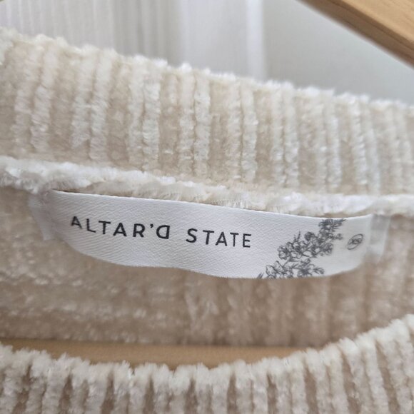 Altar'd State Cropped Sweater Women XS Beige Chenille Neutral Hipster Minimal - Picture 3 of 7